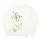 COLLEGE WEAR Mens White Sweatshirt L Cotton Blend Pullover Floral Embroidery