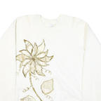 COLLEGE WEAR Mens White Sweatshirt L Cotton Blend Pullover Floral Embroidery