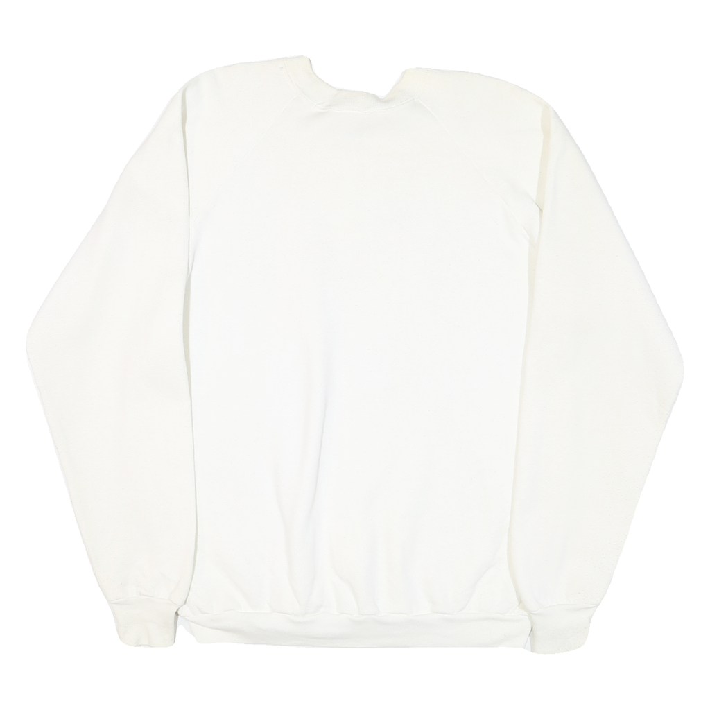 COLLEGE WEAR Mens White Sweatshirt L Cotton Blend Pullover Floral Embroidery
