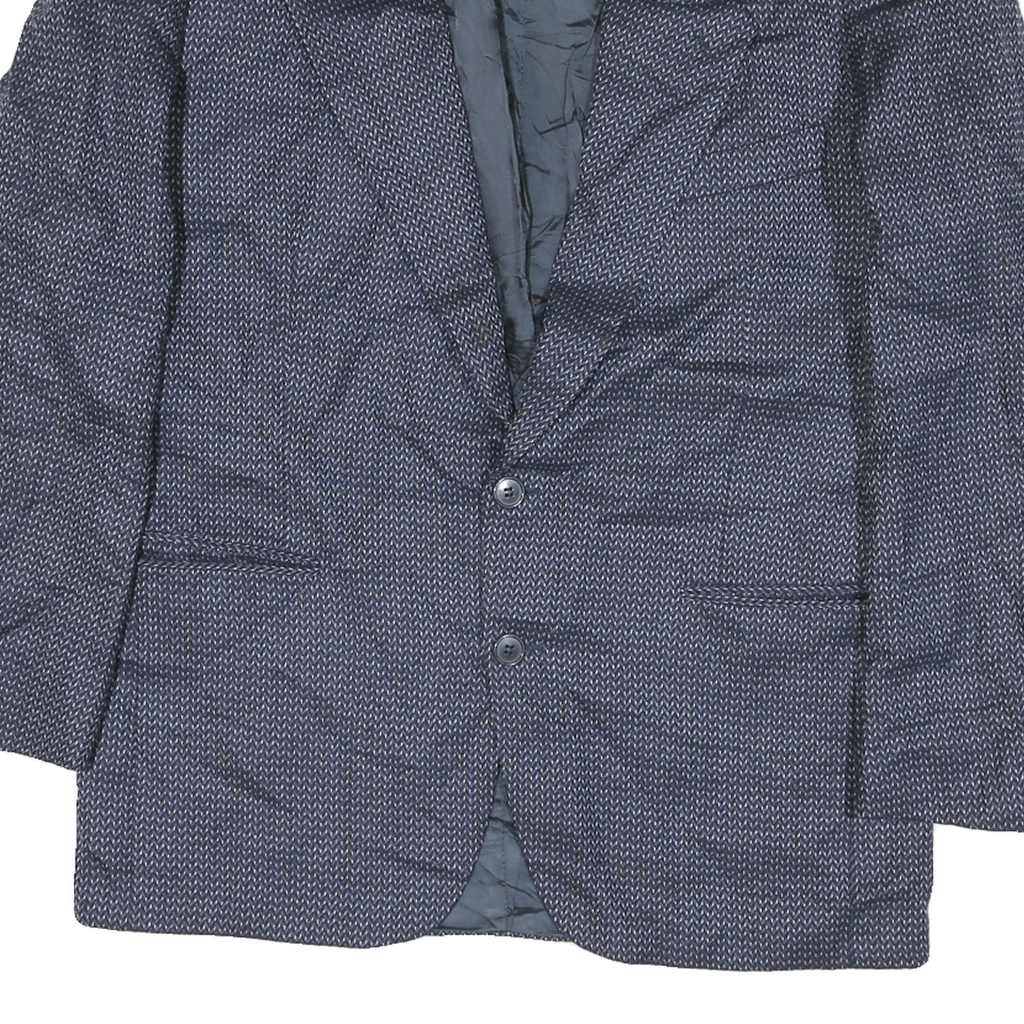 Mens Blue Button Jacket M Polyester Blend Plain Classic Relaxed Fit Stylish