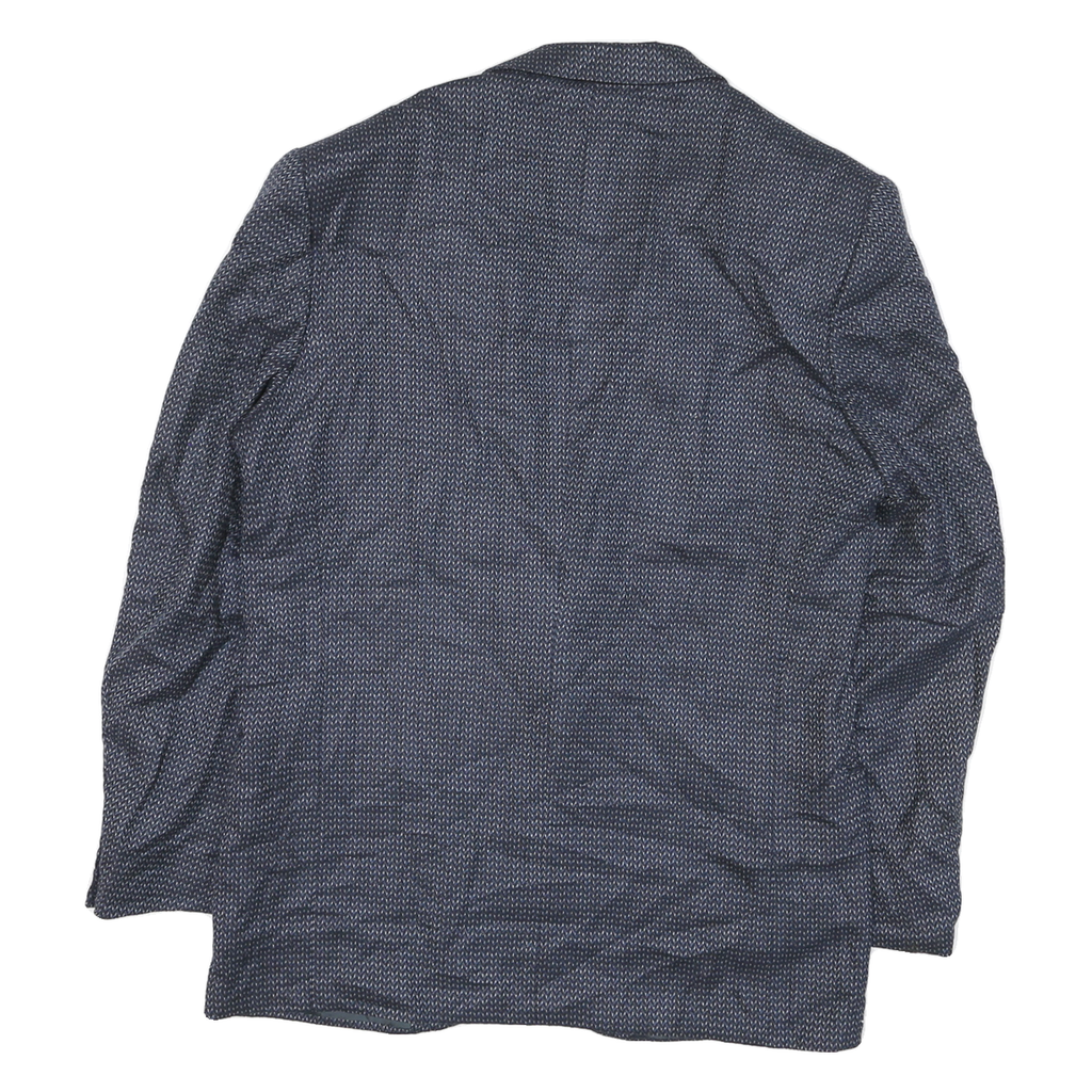 Mens Blue Button Jacket M Polyester Blend Plain Classic Relaxed Fit Stylish