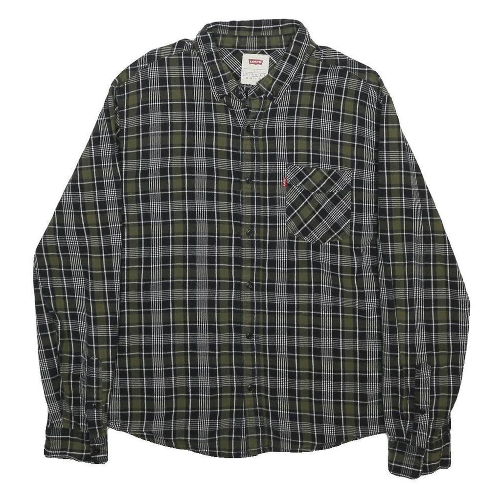 LEVI'S Mens Green & Black Check Shirt L Cotton Casual Long Sleeve Button