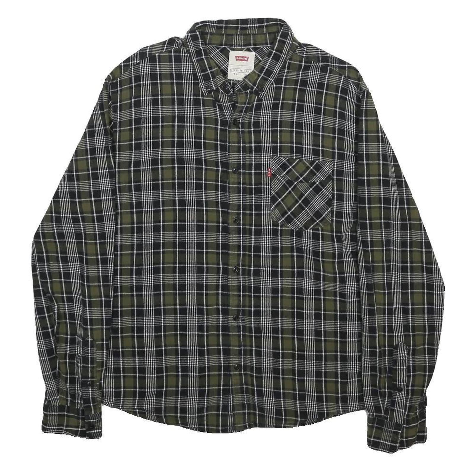 LEVI'S Mens Green & Black Check Shirt L Cotton Casual Long Sleeve Button