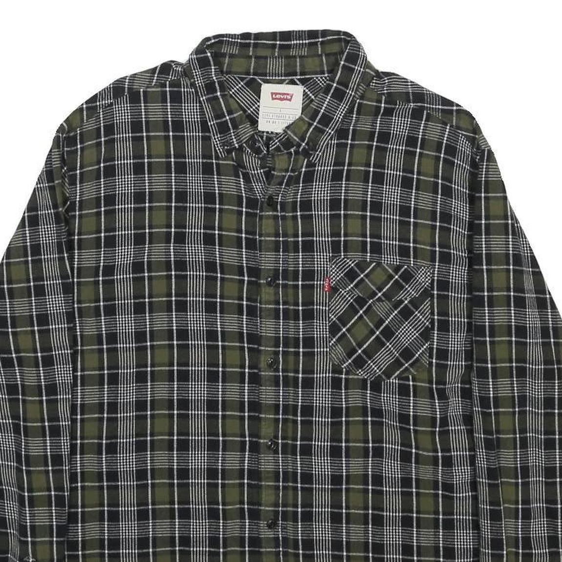 LEVI'S Mens Green & Black Check Shirt L Cotton Casual Long Sleeve Button