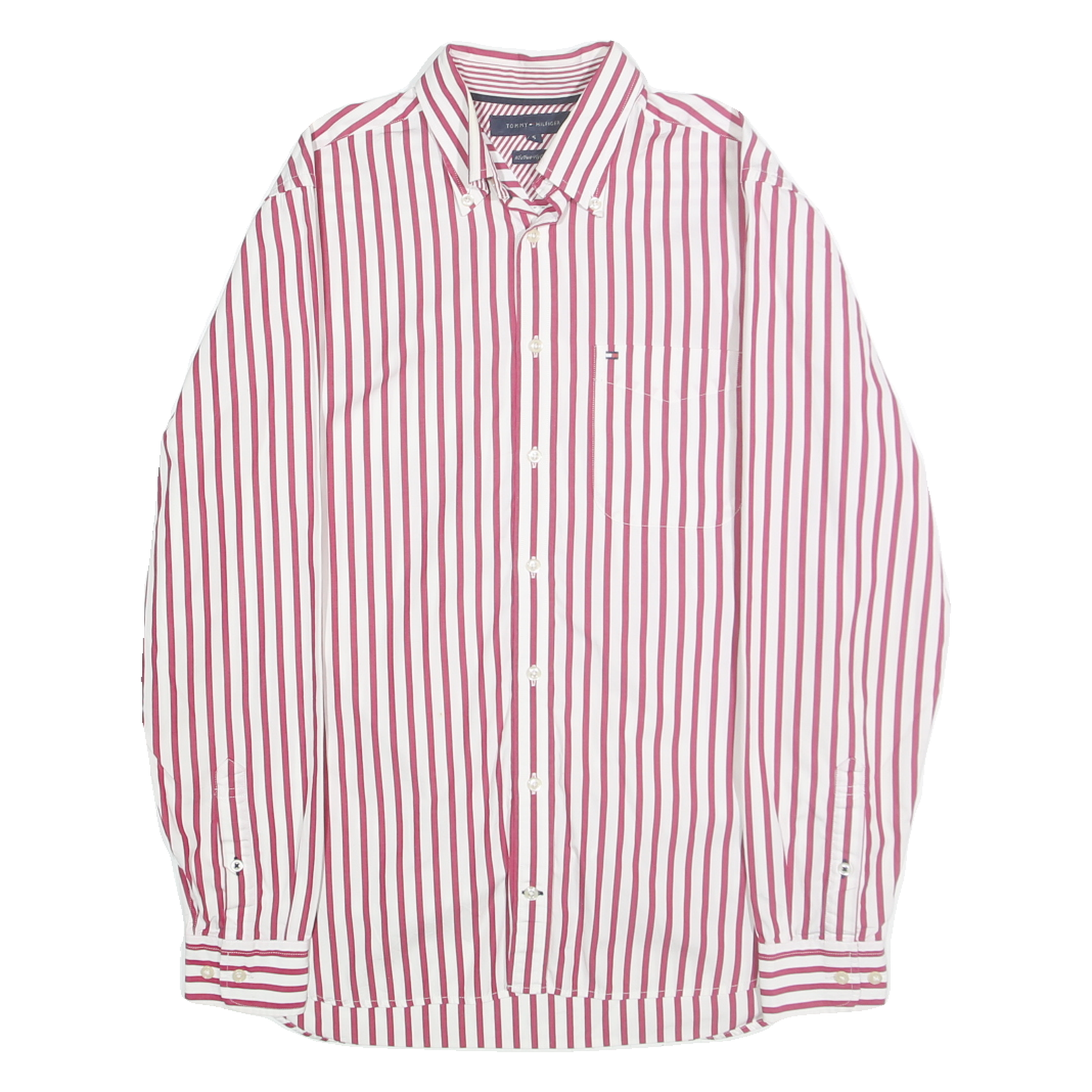 TOMMY HILFIGER Mens Red & White Stripe Shirt S Button Down Cotton Casual