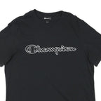 CHAMPION Mens Black Graphic T-Shirt M Short Sleeve Crew Neck Logo Print