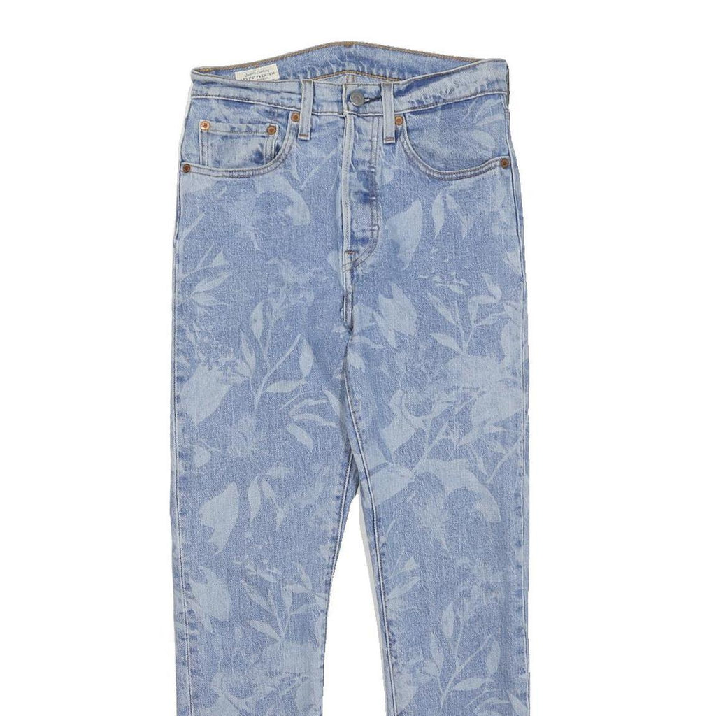 LEVI'S 501 Womens Jeans Blue Regular Straight Denim Light W28 L28 Floral Print