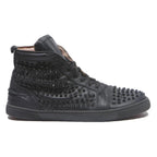 CHRISTIAN LOUBOUTIN Pik Pik Mens Lace-Up Trainers Black Leather UK 9.5 Studded