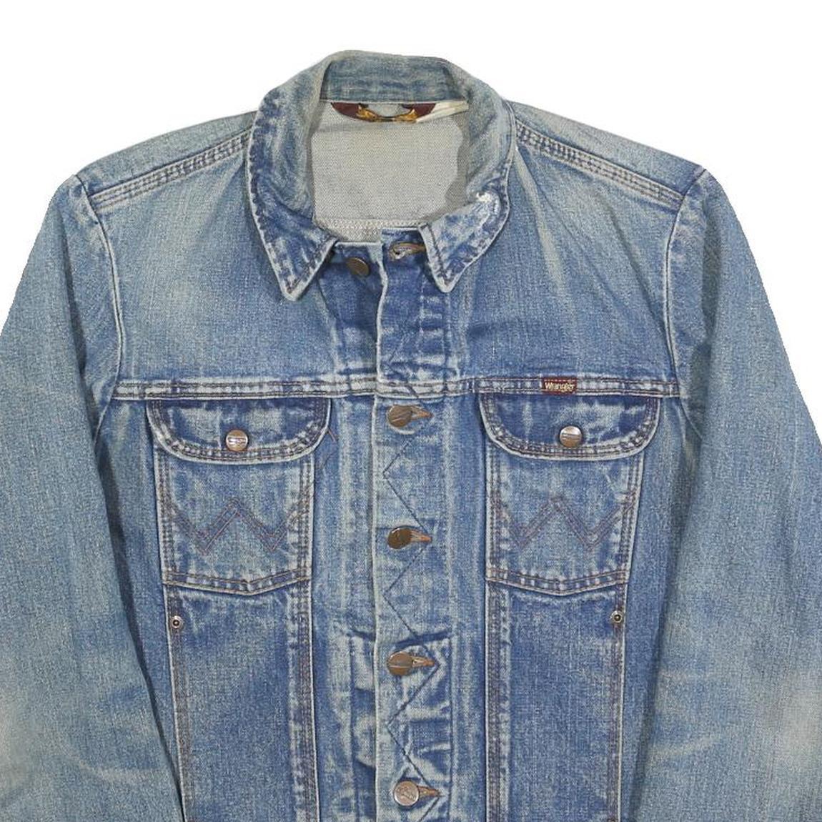 WRANGLER Mens Blue Denim Jacket S Cotton Button Closure Classic Point Collar