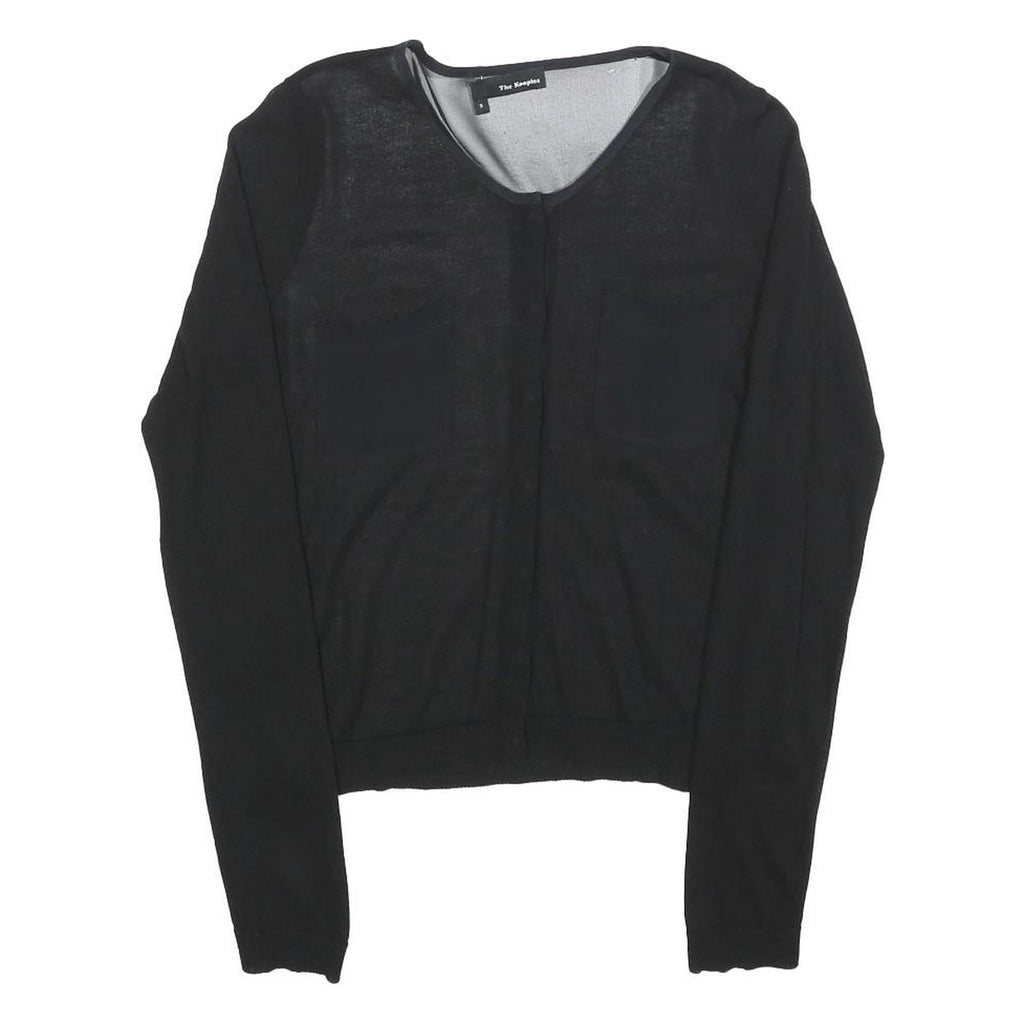 THE KOOPLES Womens Black Silk Blend Long Sleeve V-Neck Top S Elegant Lightweight