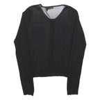 THE KOOPLES Womens Black Silk Blend Long Sleeve V-Neck Top S Elegant Lightweight