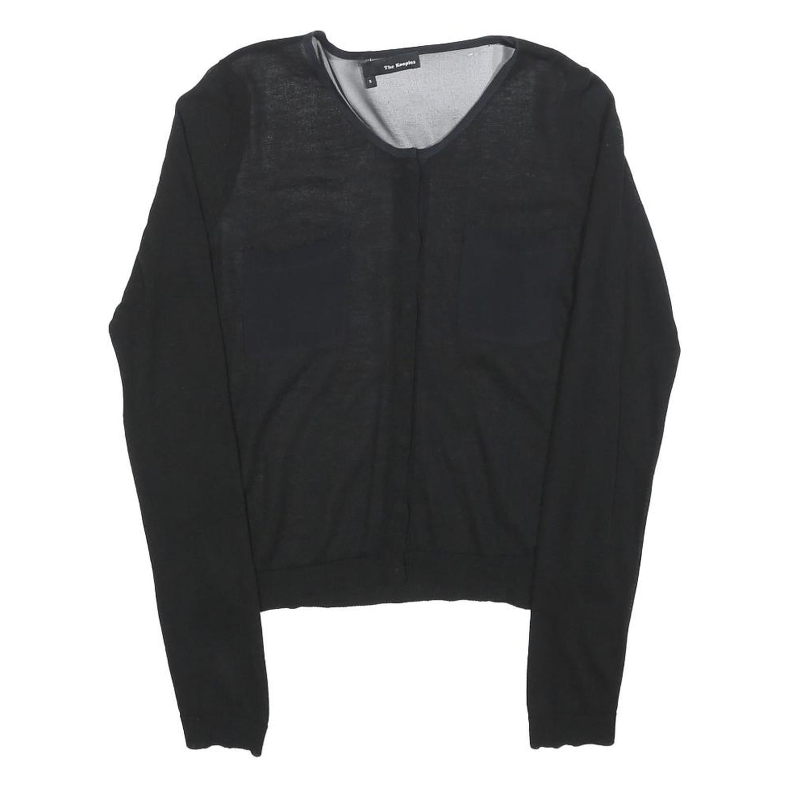 THE KOOPLES Womens Black Silk Blend Long Sleeve V-Neck Top S Elegant Lightweight