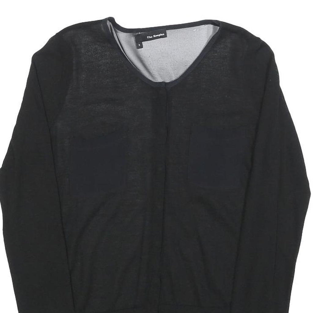 THE KOOPLES Womens Black Silk Blend Long Sleeve V-Neck Top S Elegant Lightweight