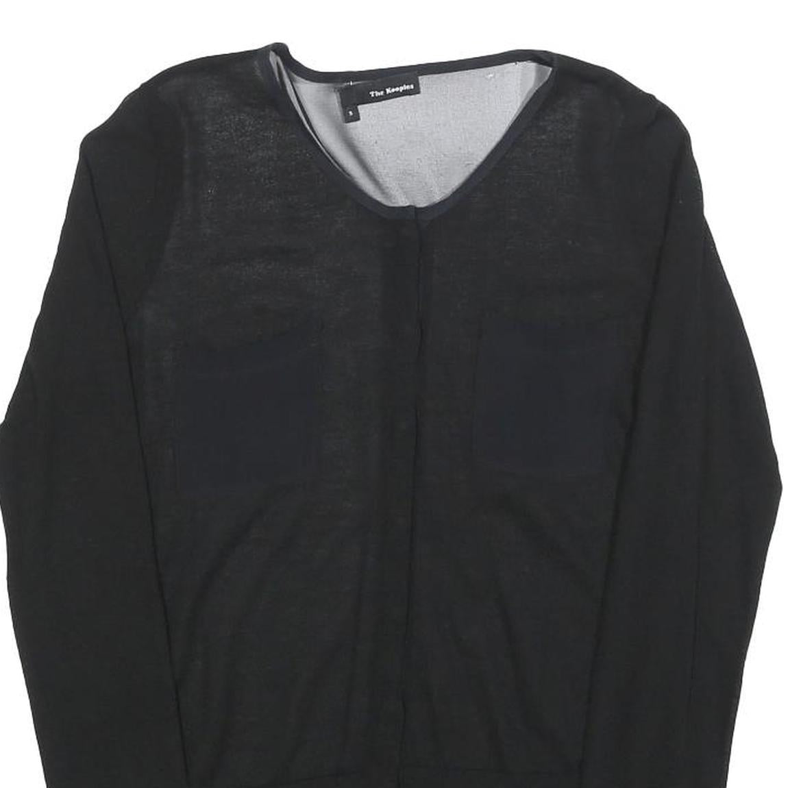 THE KOOPLES Womens Black Silk Blend Long Sleeve V-Neck Top S Elegant Lightweight