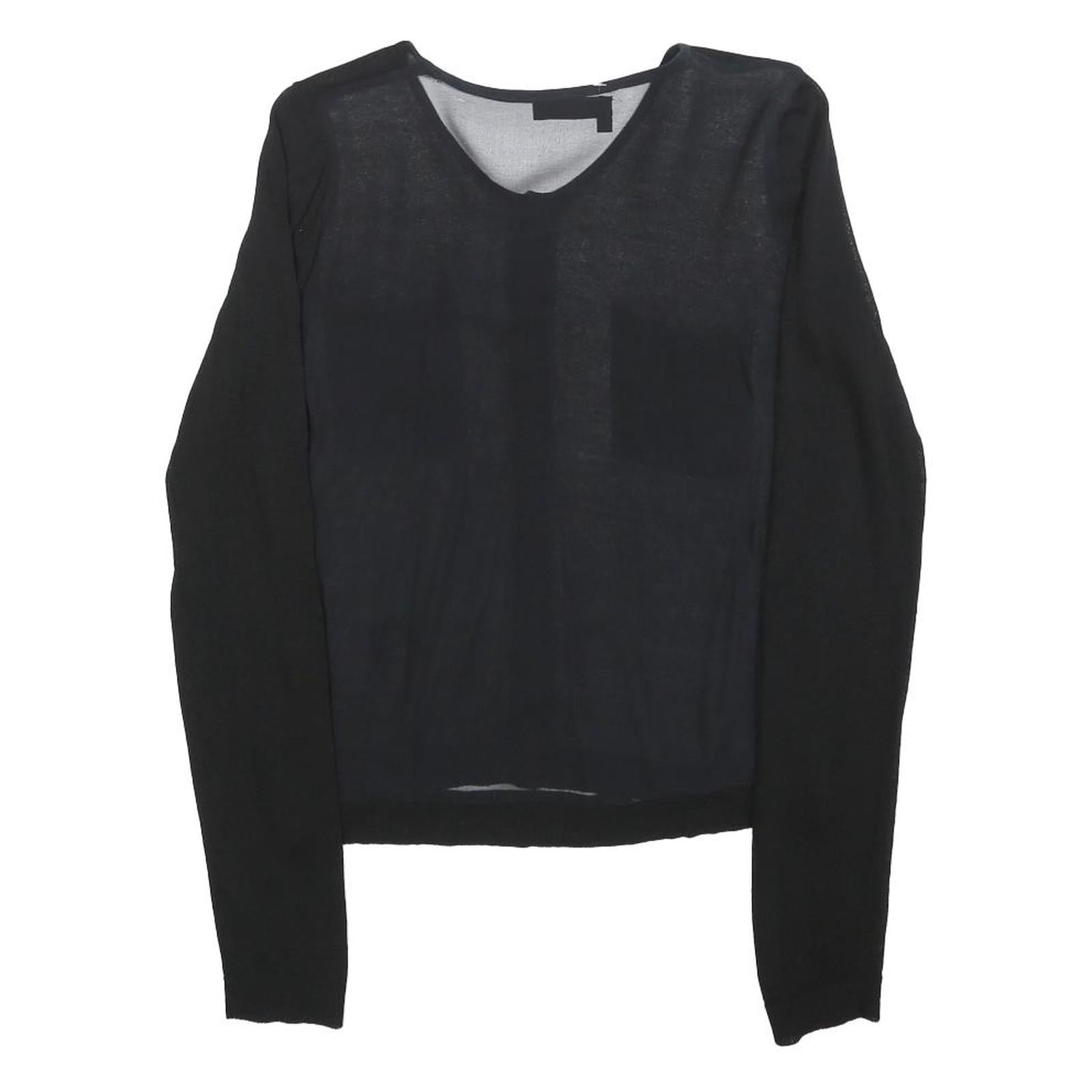 THE KOOPLES Womens Black Silk Blend Long Sleeve V-Neck Top S Elegant Lightweight