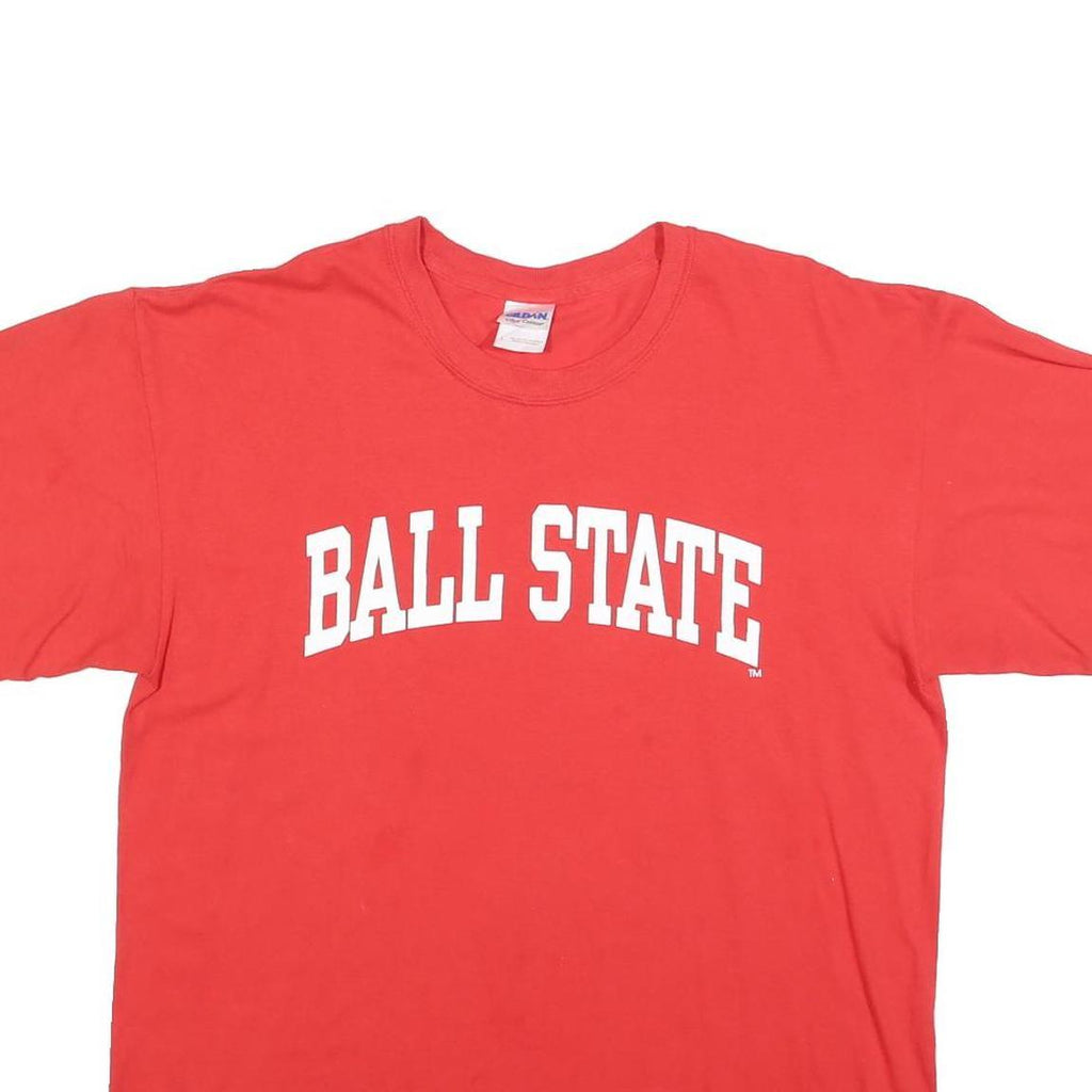 GILDAN Mens Red Ball State Graphic T-Shirt L Short Sleeve Crew Neck Cotton Blend