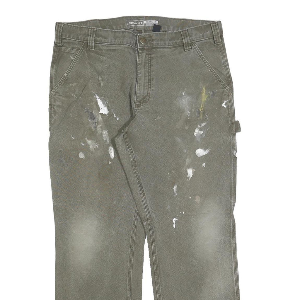 CARHARTT Mens Cotton Blend Green Relaxed Straight Trousers W36 L32 Workwear Zip