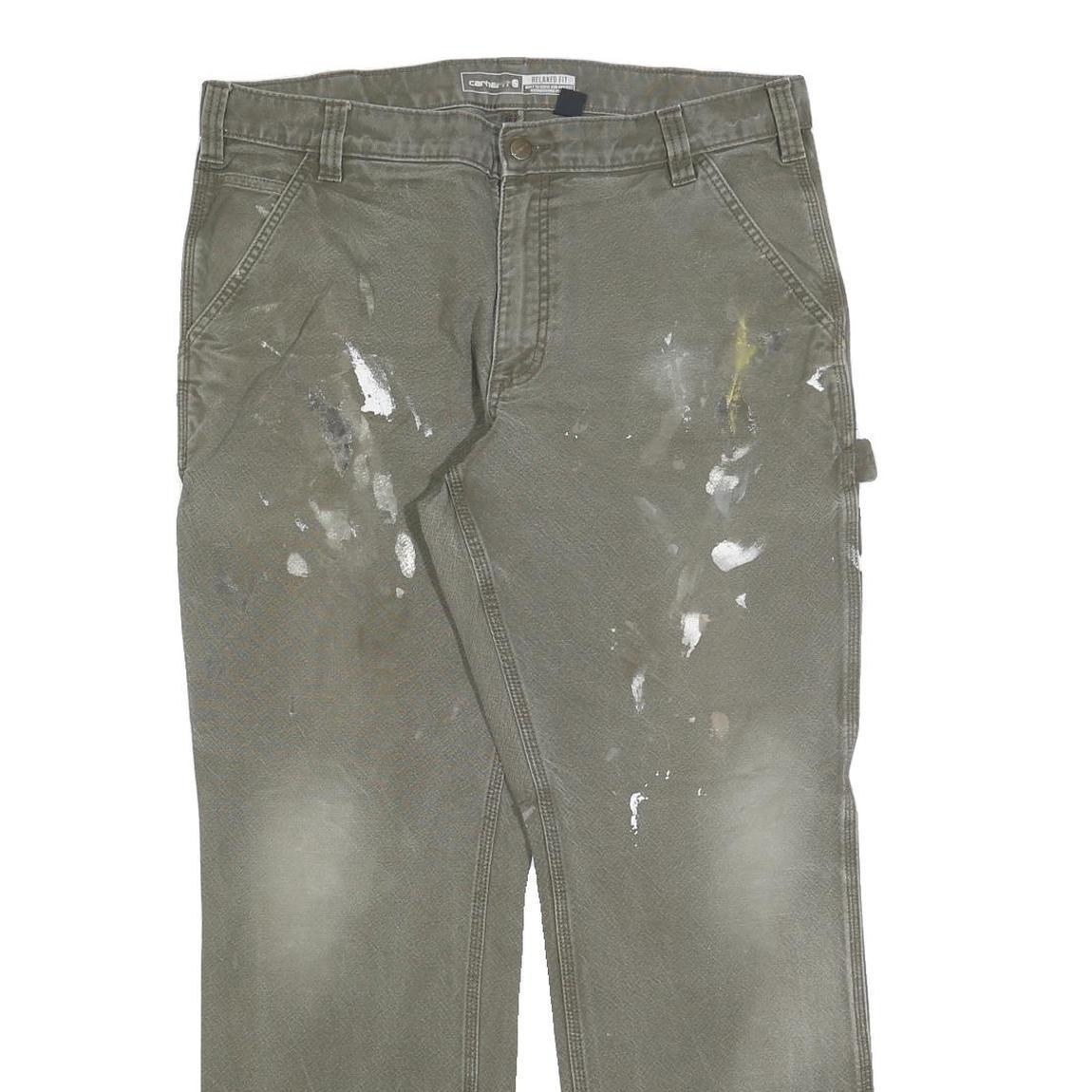 CARHARTT Mens Cotton Blend Green Relaxed Straight Trousers W36 L32 Workwear Zip