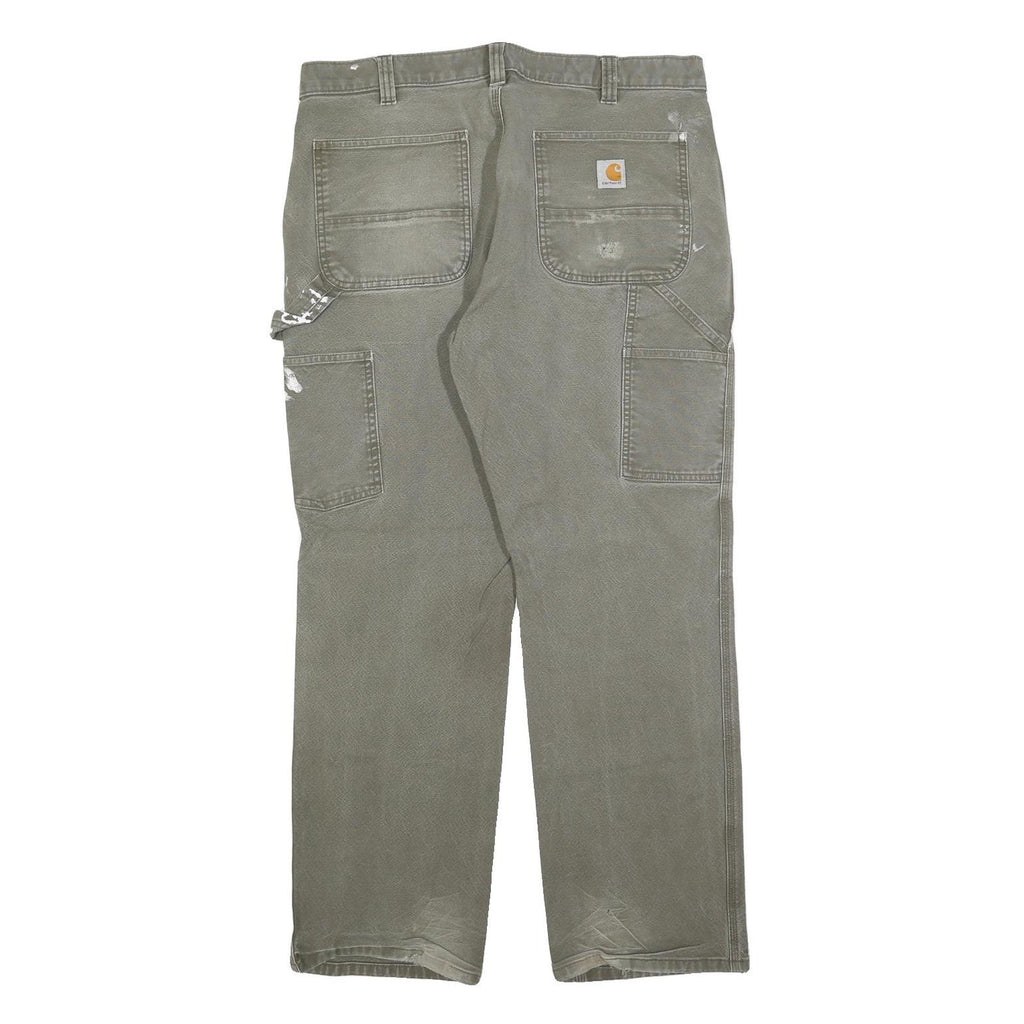 CARHARTT Mens Cotton Blend Green Relaxed Straight Trousers W36 L32 Workwear Zip