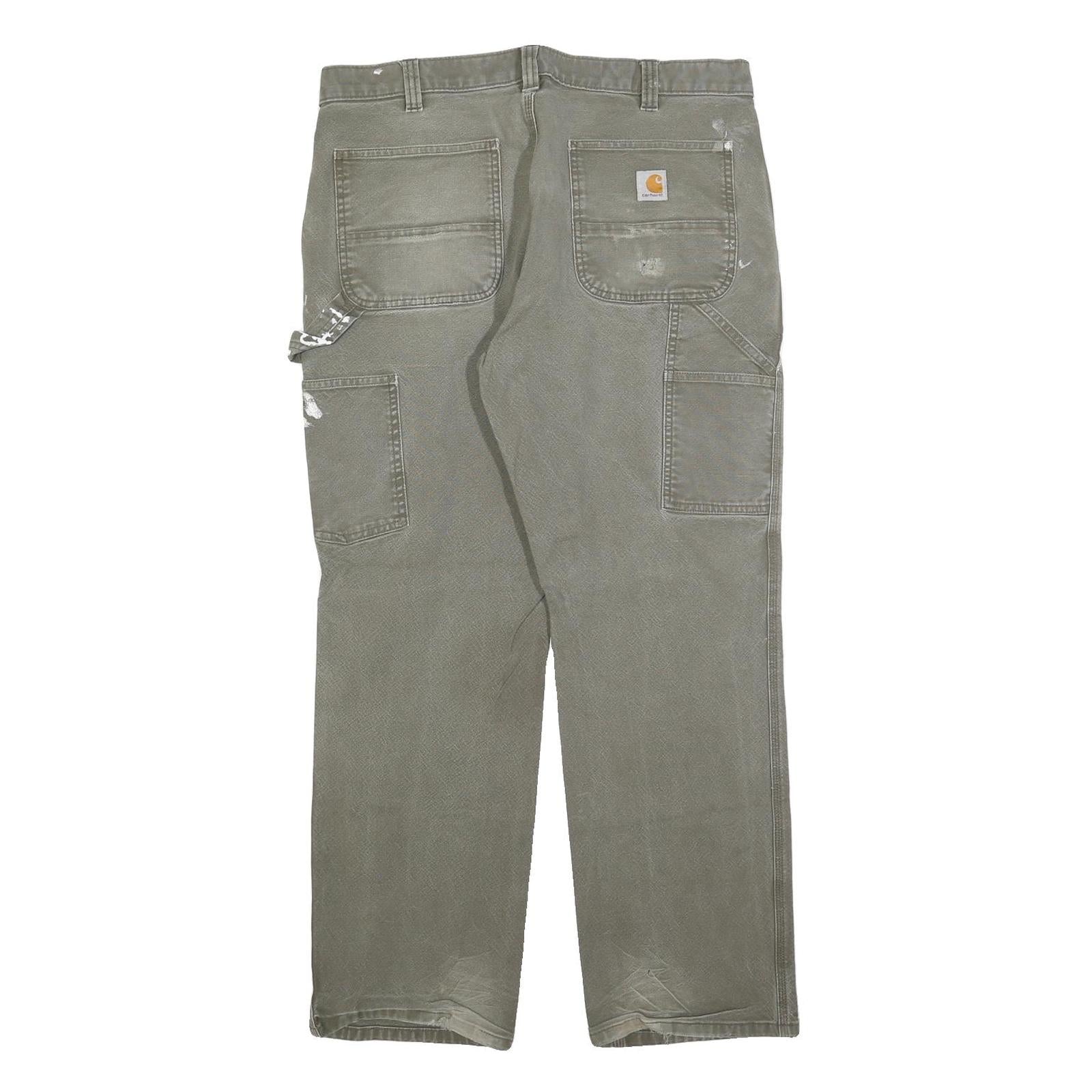 CARHARTT Mens Cotton Blend Green Relaxed Straight Trousers W36 L32 Workwear Zip