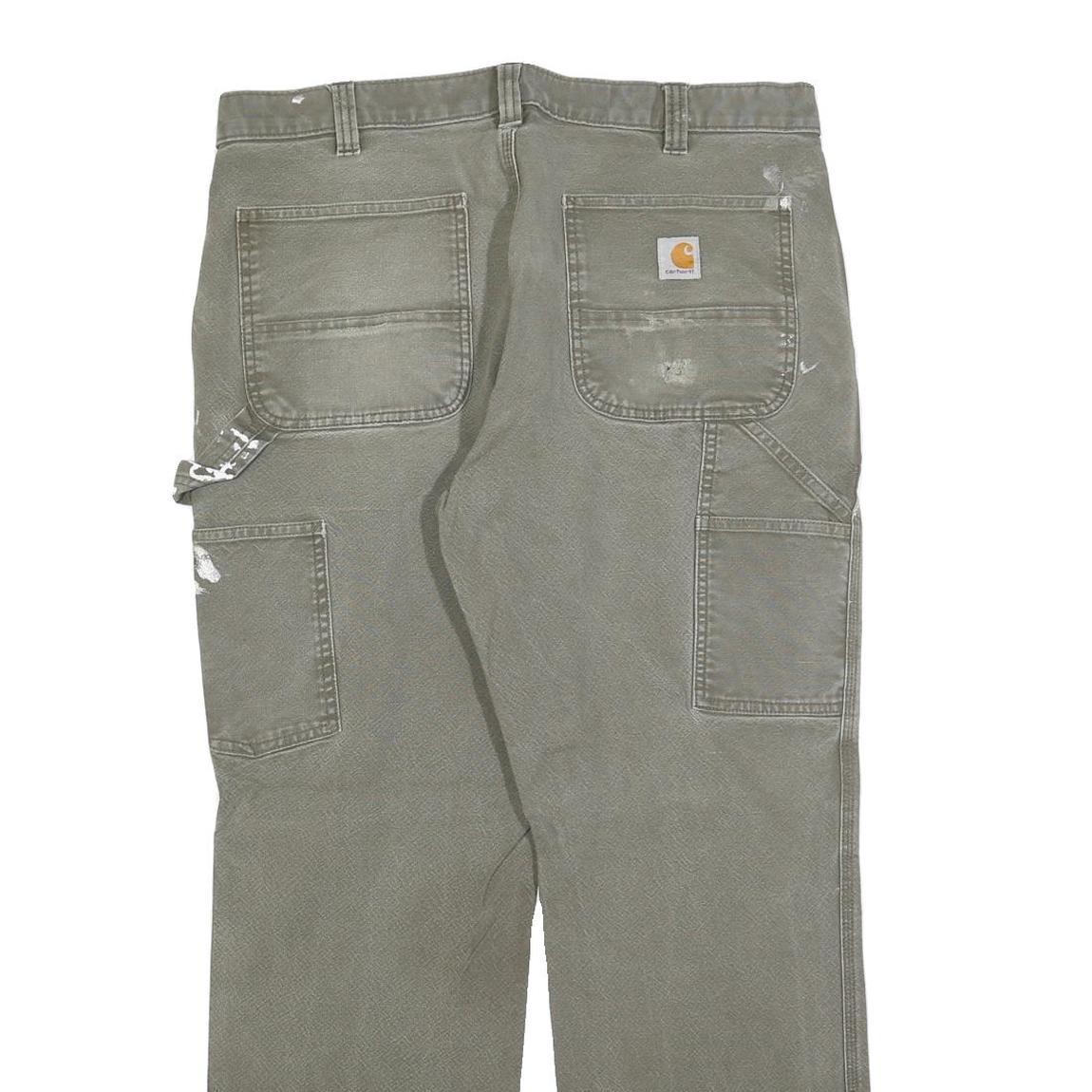 CARHARTT Mens Cotton Blend Green Relaxed Straight Trousers W36 L32 Workwear Zip