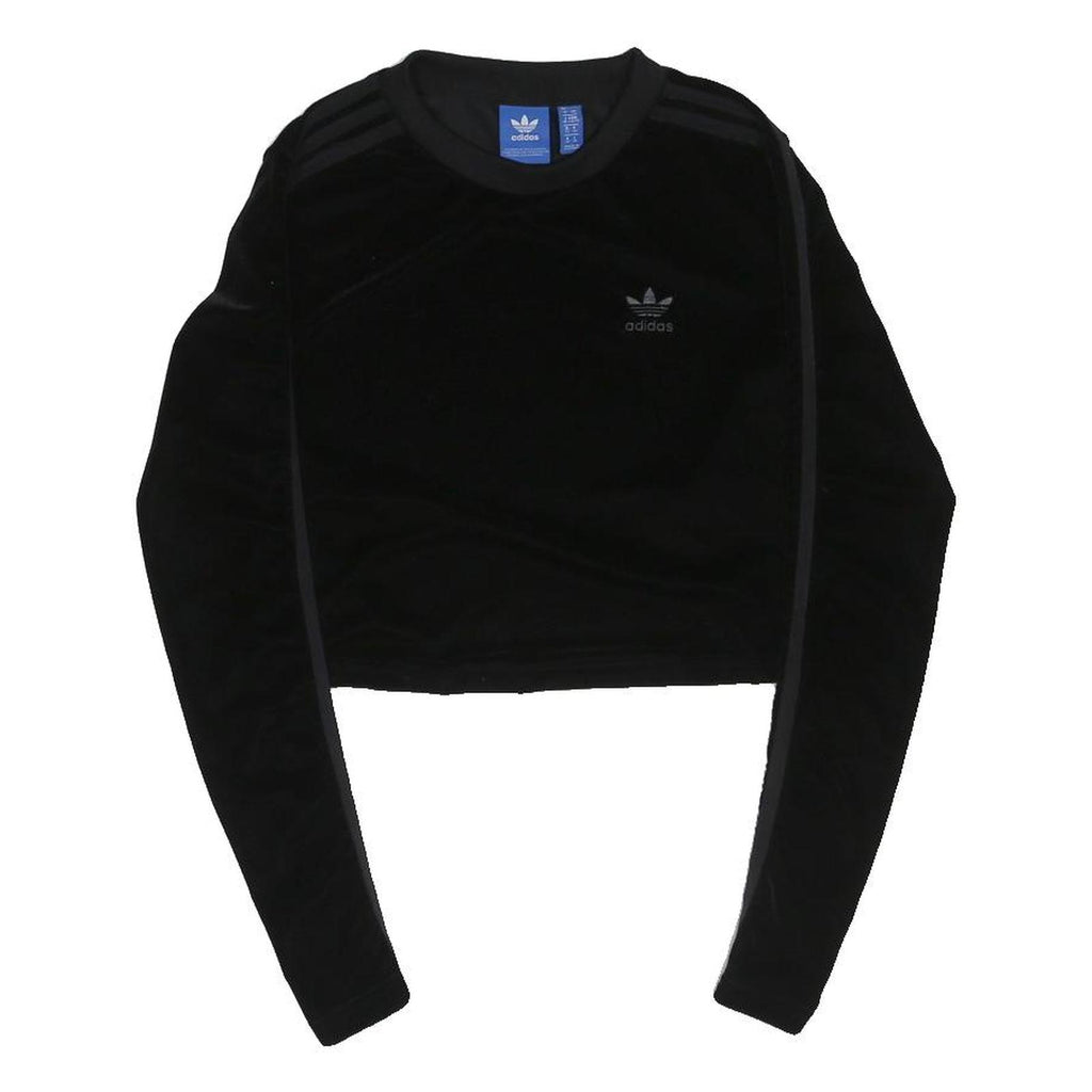ADIDAS ORIGINALS Womens Black Velvet Cropped Long Sleeve Crew Neck T-Shirt UK 6