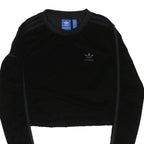ADIDAS ORIGINALS Womens Black Velvet Cropped Long Sleeve Crew Neck T-Shirt UK 6