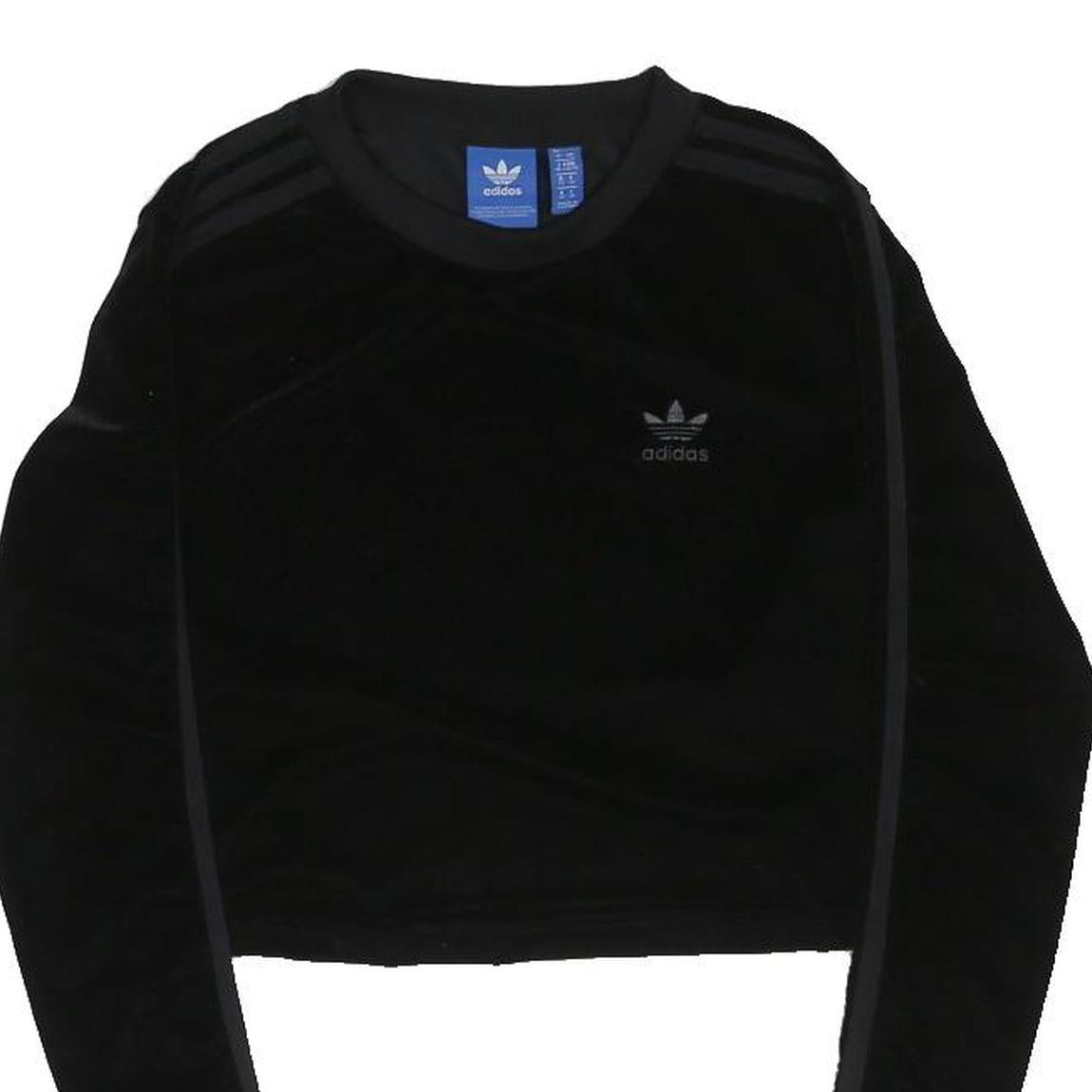 ADIDAS ORIGINALS Womens Black Velvet Cropped Long Sleeve Crew Neck T-Shirt UK 6