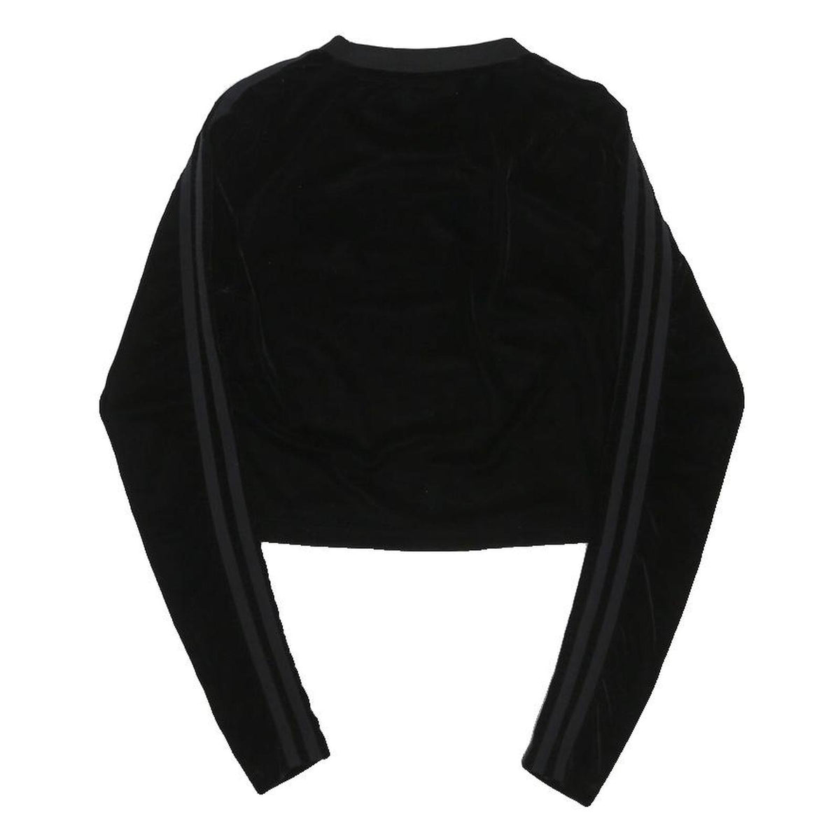 ADIDAS ORIGINALS Womens Black Velvet Cropped Long Sleeve Crew Neck T-Shirt UK 6
