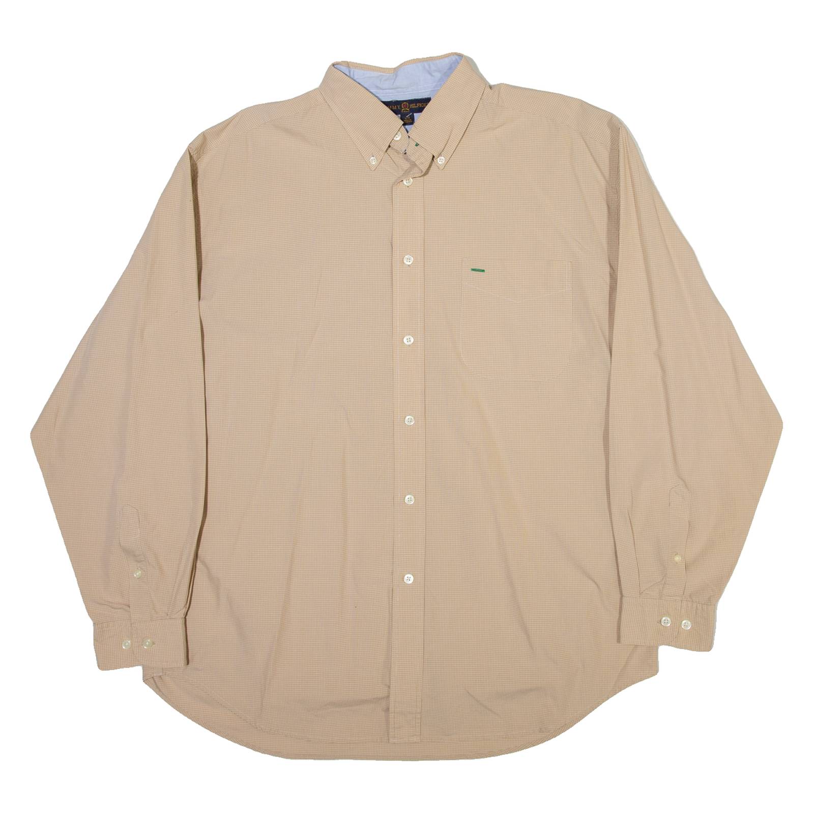 TOMMY HILFIGER Mens Shirt Beige Check Long Sleeve L