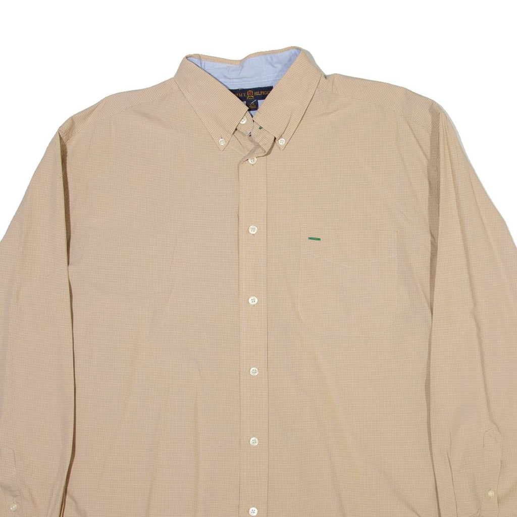 TOMMY HILFIGER Mens Shirt Beige Check Long Sleeve L