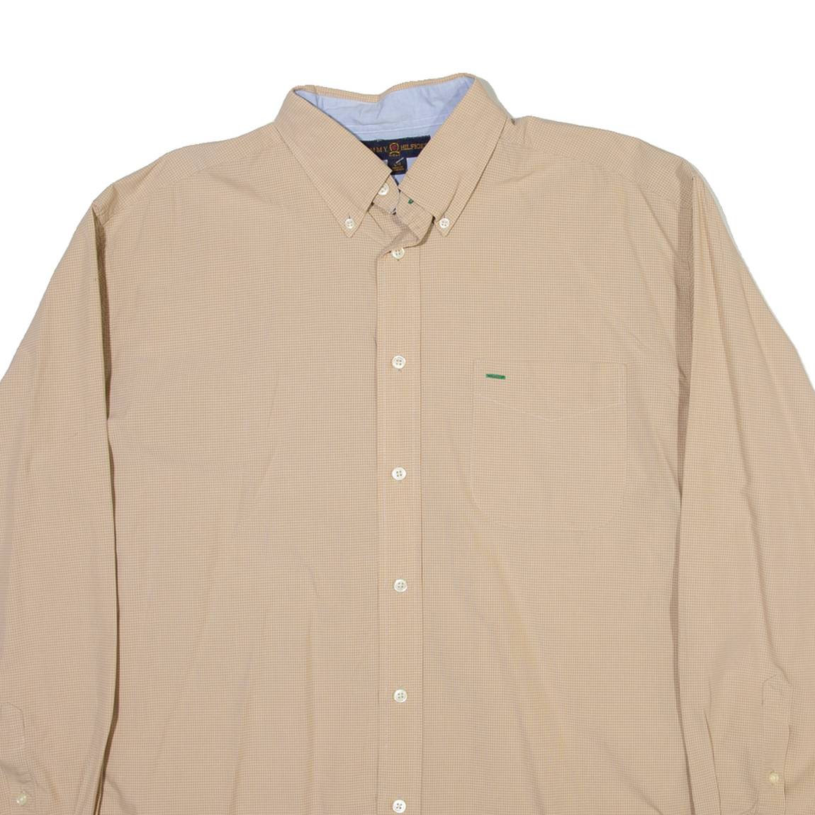 TOMMY HILFIGER Mens Shirt Beige Check Long Sleeve L