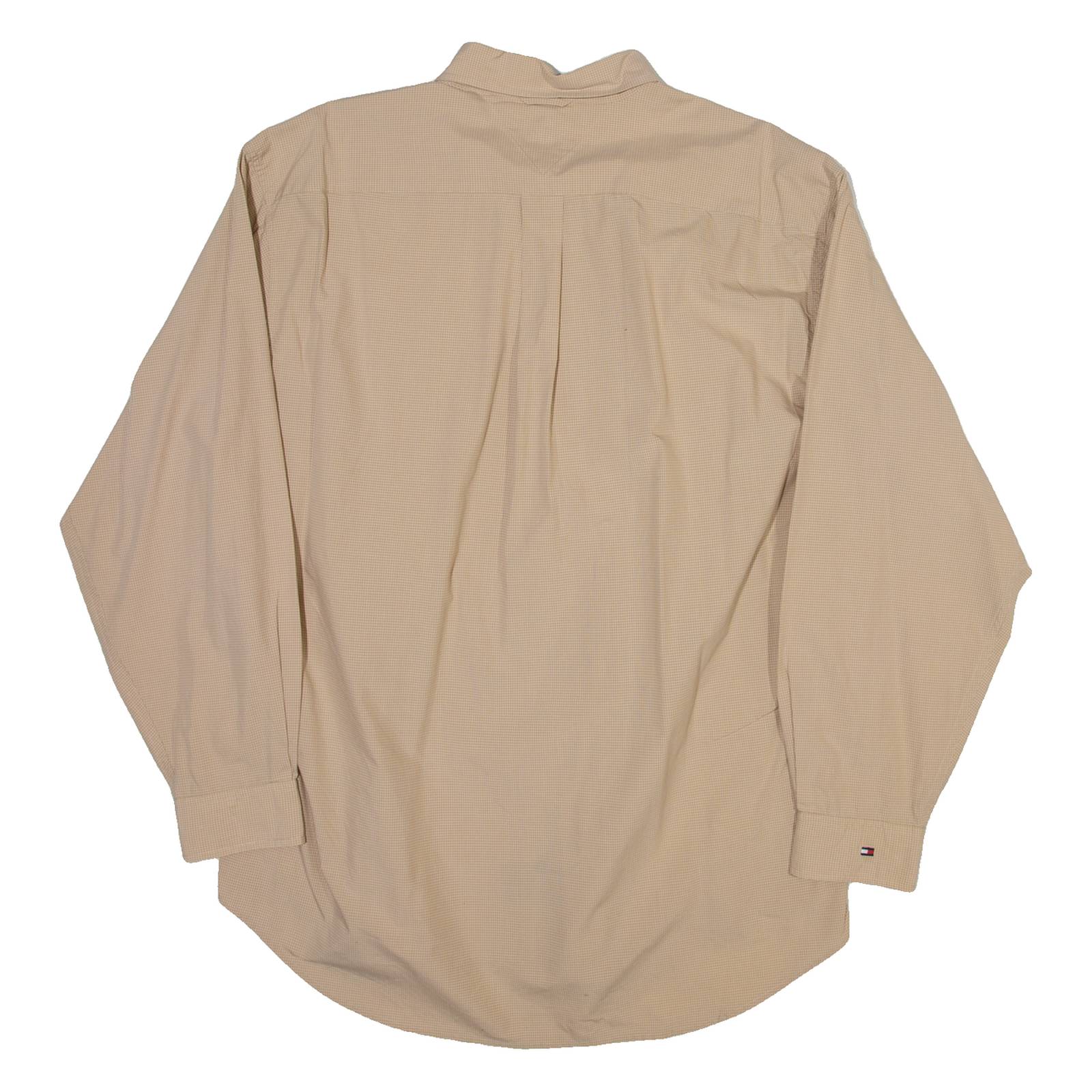 TOMMY HILFIGER Mens Shirt Beige Check Long Sleeve L