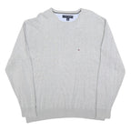 TOMMY HILFIGER Mens Grey Plain Cotton Blend Jumper Crew Neck L Classic Fit
