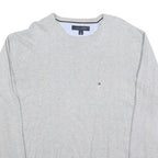 TOMMY HILFIGER Mens Grey Plain Cotton Blend Jumper Crew Neck L Classic Fit