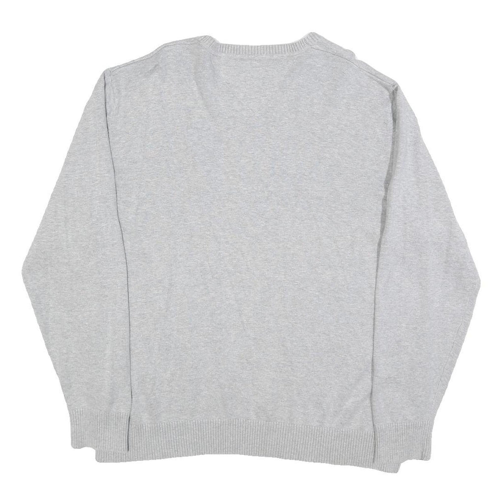 TOMMY HILFIGER Mens Grey Plain Cotton Blend Jumper Crew Neck L Classic Fit