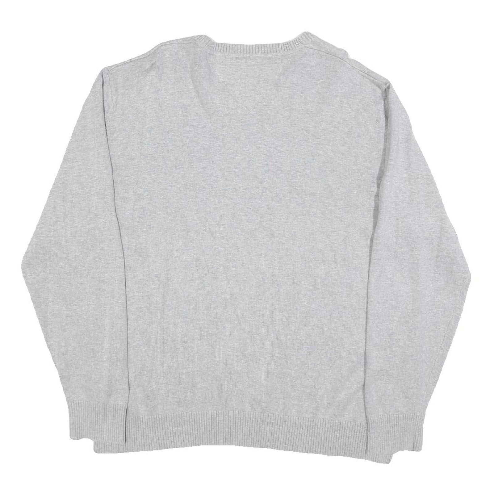 TOMMY HILFIGER Mens Grey Plain Cotton Blend Jumper Crew Neck L Classic Fit