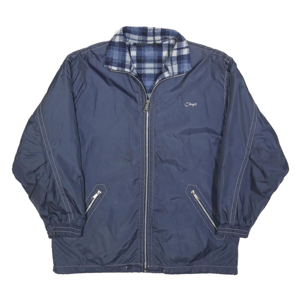 CIBYLL Mens Blue & White Check Reversible Jacket L Polyester Blend Zip