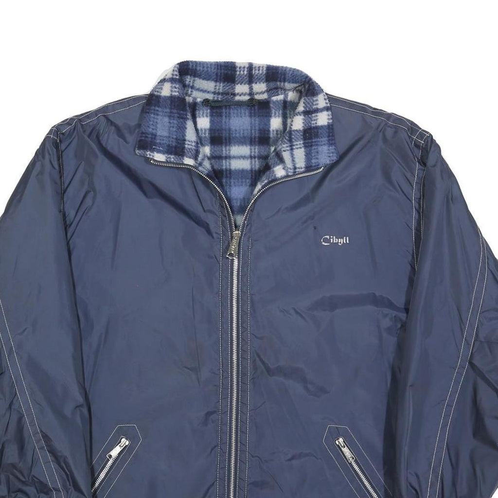 CIBYLL Mens Blue & White Check Reversible Jacket L Polyester Blend Zip