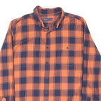 EASY Mens Orange & Navy Check Shirt XL Cotton Blend Casual Long Sleeve