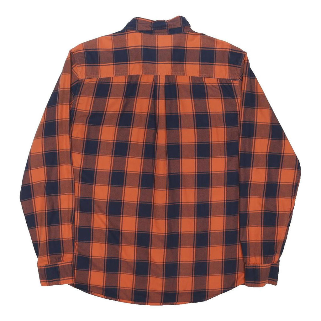 EASY Mens Orange & Navy Check Shirt XL Cotton Blend Casual Long Sleeve