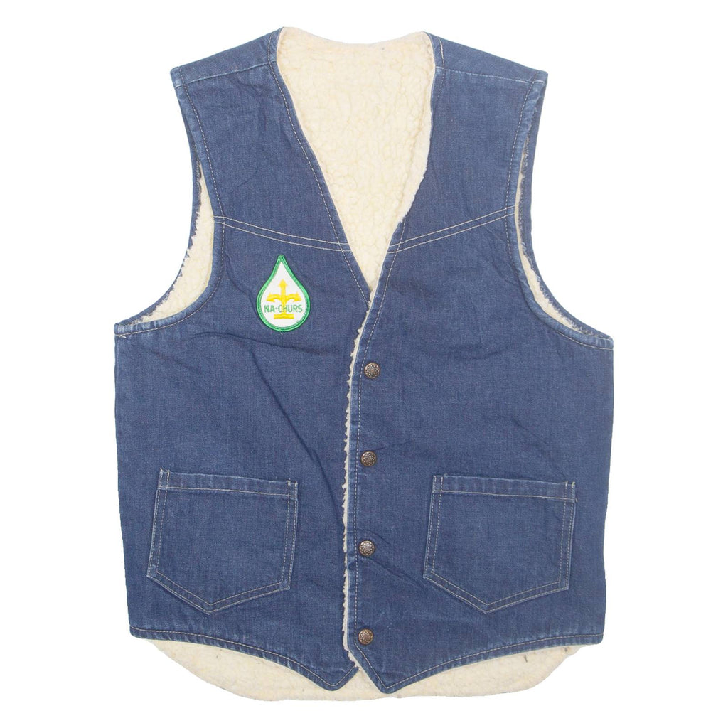 Na-churs Mens Sherpa Lined Denim Waistcoat Blue S