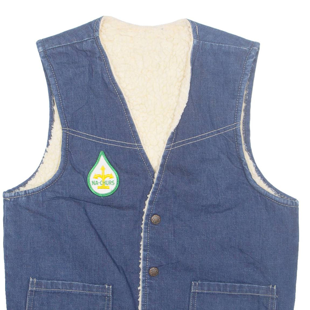 Na-churs Mens Sherpa Lined Denim Waistcoat Blue S