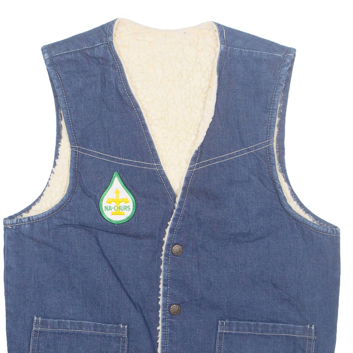 Na-churs Mens Sherpa Lined Denim Waistcoat Blue S