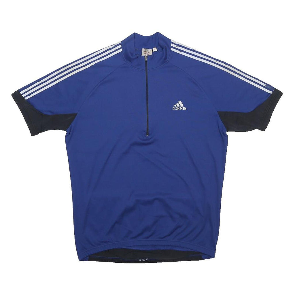 ADIDAS Mens Blue & Black Athletic T-Shirt XL Short Sleeve 1/4 Zip Sports Top