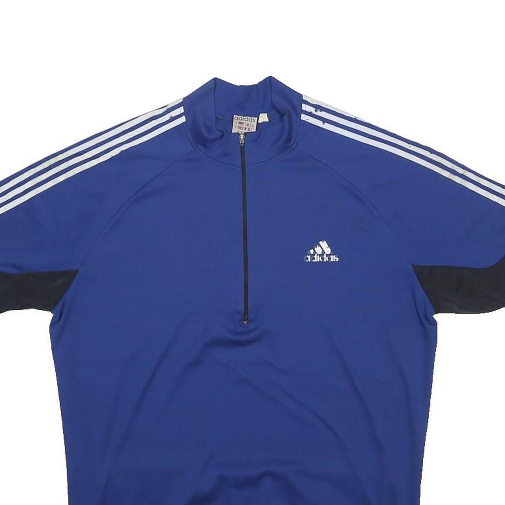 ADIDAS Mens Blue & Black Athletic T-Shirt XL Short Sleeve 1/4 Zip Sports Top