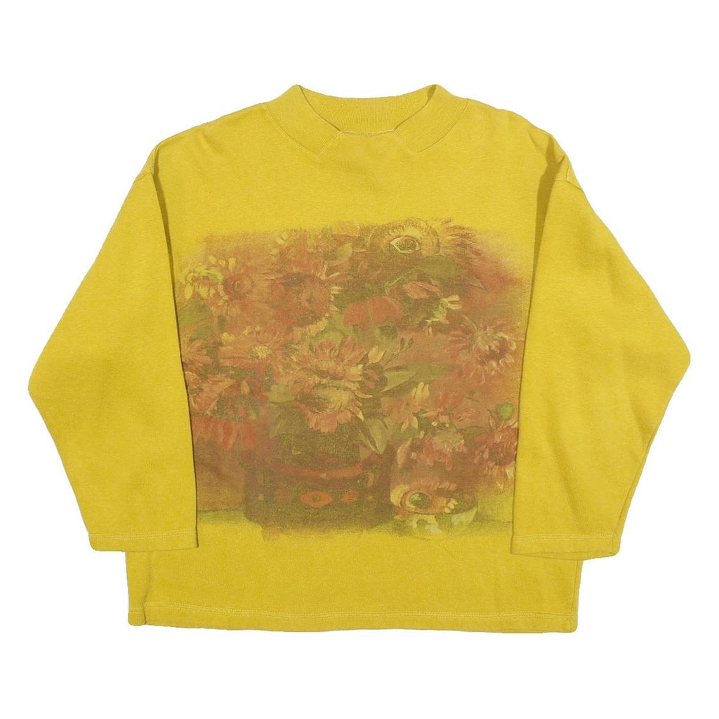 AP Womens Yellow Sweatshirt Crew Neck S Floral Print Cotton Blend Casual
