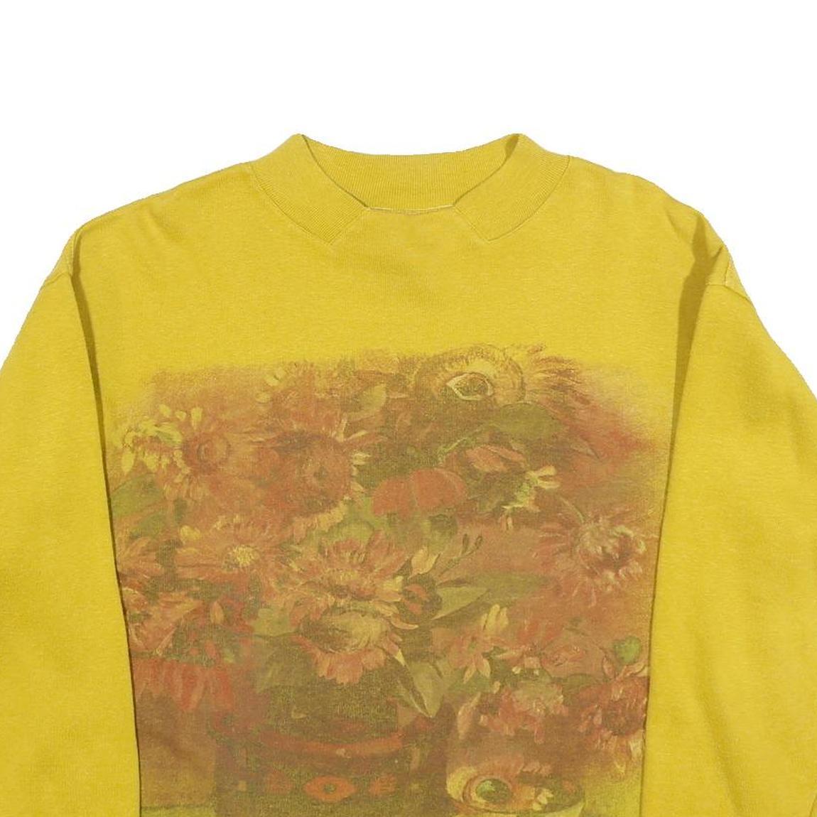 AP Womens Yellow Sweatshirt Crew Neck S Floral Print Cotton Blend Casual