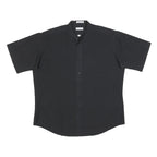 PIERRE CARDIN Mens Black Cotton Blend Shirt L Button Up Short Sleeve Relaxed Fit