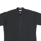 PIERRE CARDIN Mens Black Cotton Blend Shirt L Button Up Short Sleeve Relaxed Fit